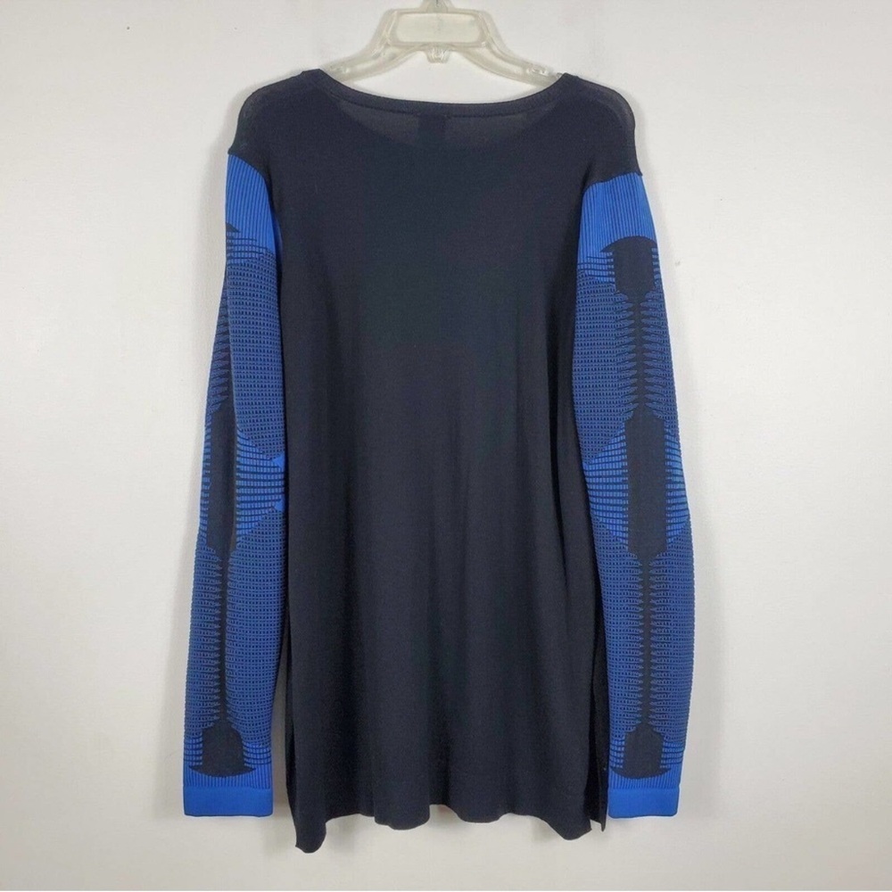 Wolford Trinity Knit Pullover Long Sweater 3D Side Slits Black Electric Blue